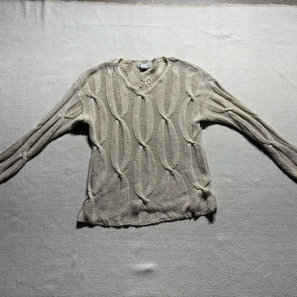 L.L. Bean VINTAGE Cream Hemp Cable Knit Sweater